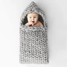 Детский спальный мешок, вязаный шерстяной чехол для новорожденных, вязаный шерстяной кокон. Реквизит для фотосессии. Для ребенка 0-2 месяцев серая шерсть