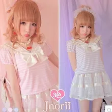 Платье принцессы в стиле «Лолита» с BOBON21 эксклюзивныq дизайн летние блестящие серебряные героев из мультфильма с матросским воротником; полосатая футболка T1050