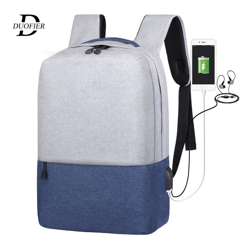 

Men Patchwork Laptop Backpack Fashion School Bags for Girls Large Capacity USB Charging Bag Waterproof Women Business Backpack