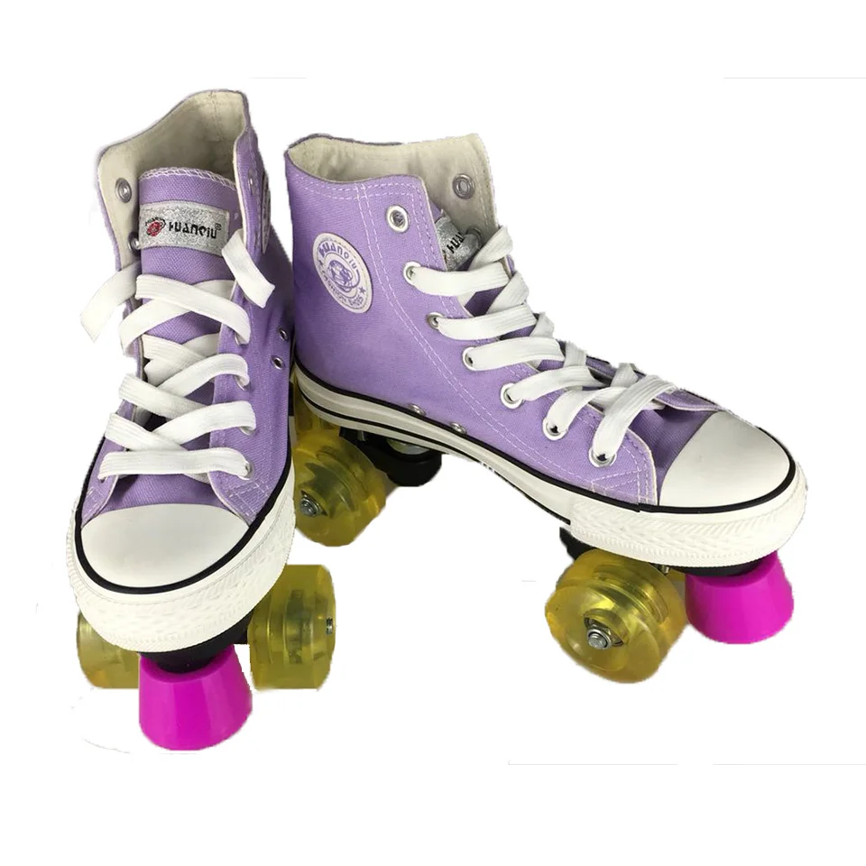 

Professional Children Double Roller Skates Canvas Solid Skate Shoes For Kid Two Line Flashing Wheels Patines Unisex Adulto IB101
