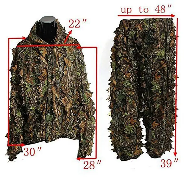 Woodland Camouflage Camo Ghillie Suit Set 3D Leaf Jungle Forest Sniper Hunting 