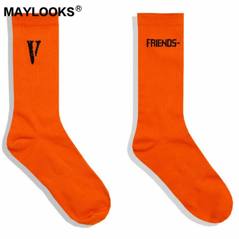 Maylook Tide V word black orange high street hip hop tide FRIENDS Носки трубы с надписью W61|Мужские носки| |
