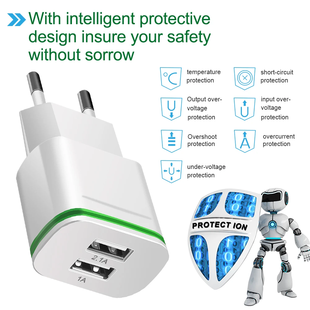 5 فولت 2.1A USB شاحن الاتحاد الأوروبي التوصيل شحن سريع لهواوي P7 P8 P9 P10 زائد لايت الشرف 8 9 10 لايت السفر الحائط الهاتف المحمول شاحن