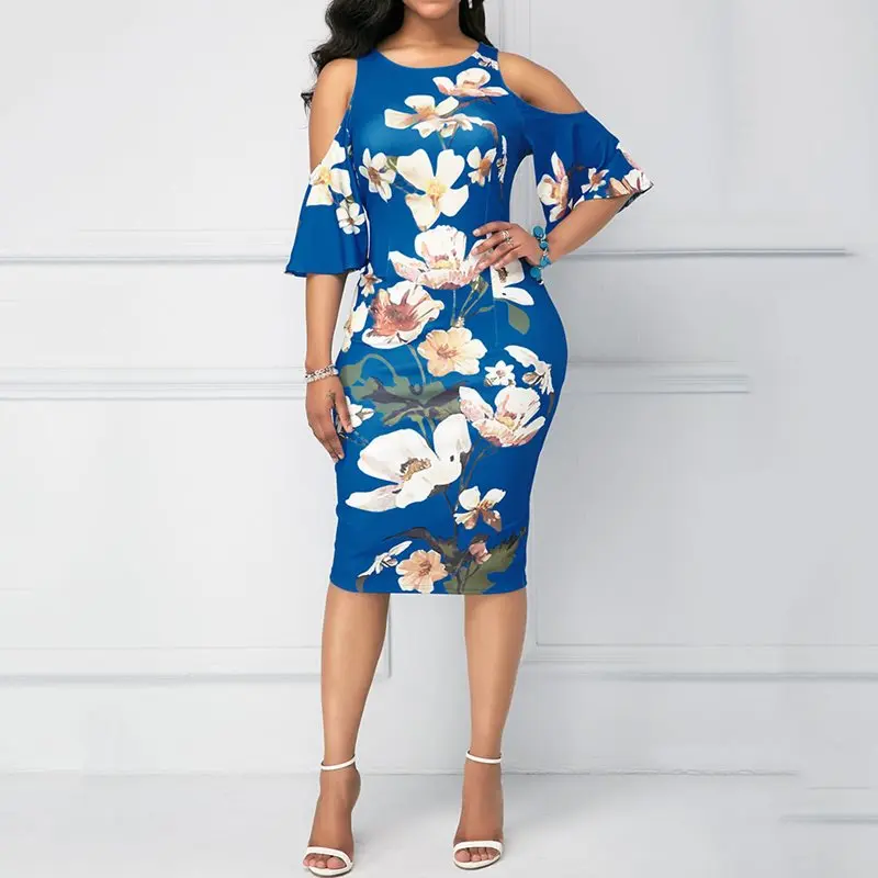 

Sexy Off Shoulder Bodycon Dress Women Elegant Blue Chic Floral Print Black Slim Ladies Summer Party Casual Red Plus Size Dresses