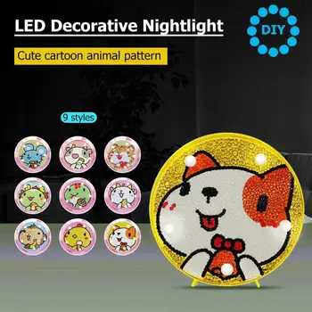 

Cartoon DIY Diamond Painting Light Cross Stitch Full Drill Cartoon Animal LED Home Night Light Desk Decorative Lamp Xmas Gift