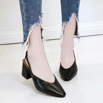 

Nice Women Shoes Slip-on Hoof High Heel Platform Women Pumps Black Square Heel Fashion Lady Wedding Woman Shoes