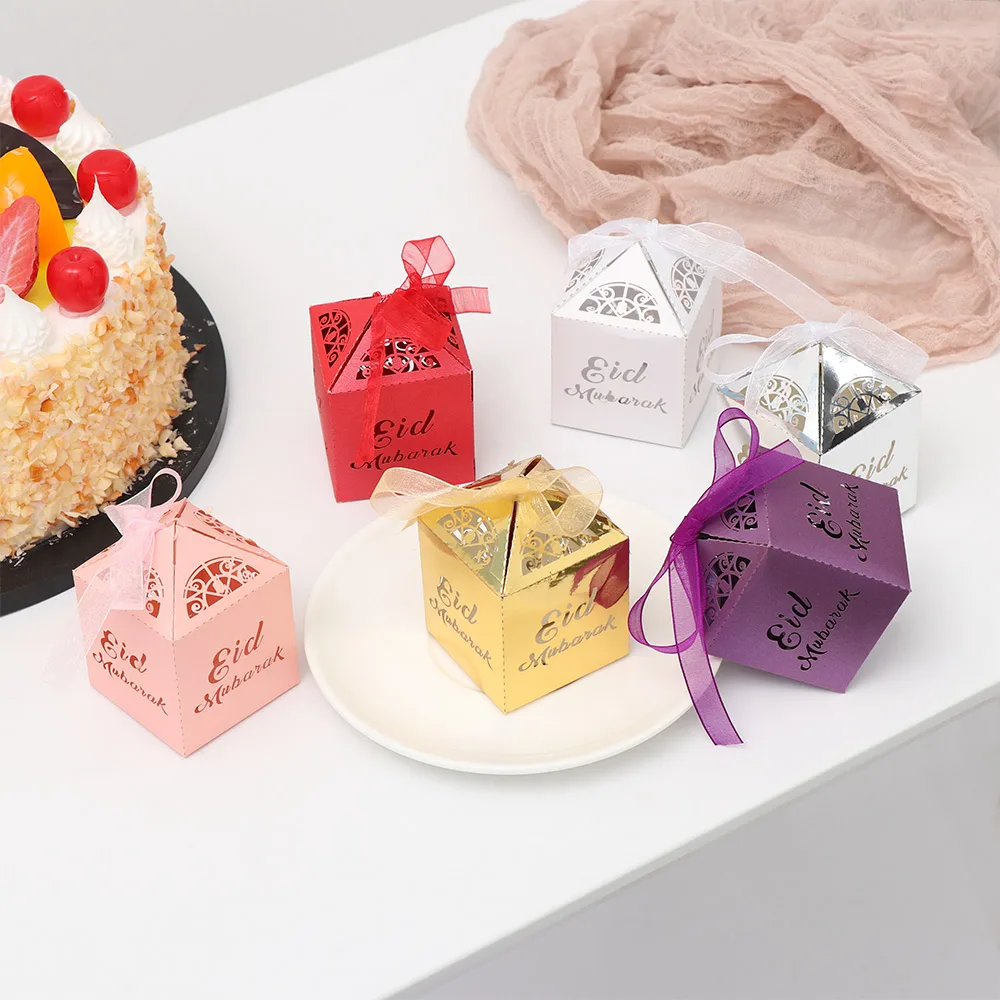 

10PCS/Lot 6 Colors Happy Eid Mubarak Candy Gift Box Ramadan Decorations Islamic Party Happy Eid Mubarak DIY Decor Gold Silver
