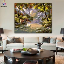 DIY картинки для раскраски по номерам с цветами Sika Олень в лесу картина Рисование Живопись по номерам в рамке дома