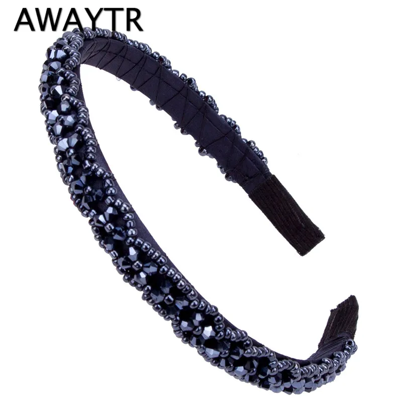 

Headbands Children Hair Band 2019 New Girls Solid Color Navy Black Hair Beads Fashion Shining Women Hair Accessories Headwear