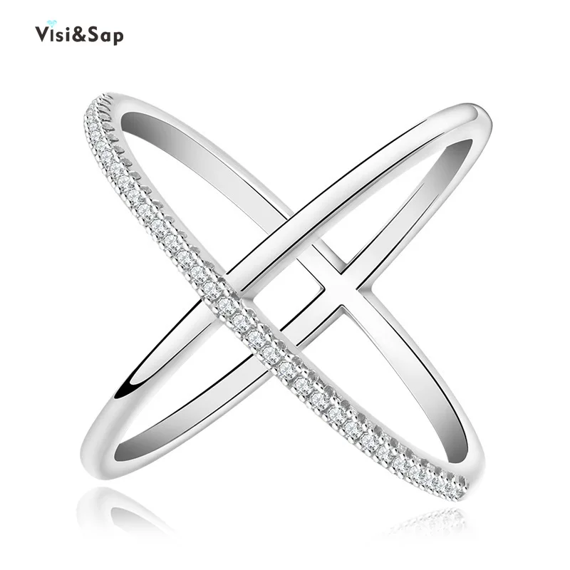 

Visisap X Shape Rings for Women Micro Zircon Inlaid Ring Rose White Gold Color Fashion Jewelry Dropshipping Accessories B2134