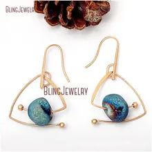 Голубая Друза Geode мяч серьги Trangle серьги проволока деревенские серьги ER23616