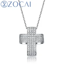 ZOCAI колье крест 0,60 ct натуральная diamond118K кулон из белого золота с цепочка из серебра 925 D00900