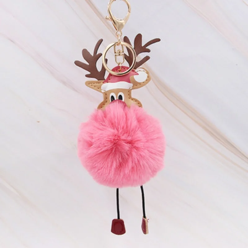 Рождественский милый олень пушистый помпон мех брелок плюшевая Сумочка куклы брелок для женщин девушка мода ювелирные изделия DIY сумка Декор - Цвет: MRRD1020