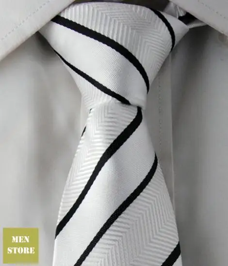 

White Black Stripes Men Jacquard Woven Skinny Slim Narrow 2.5" Necktie 6.5 cm Neckwear Wedding Party Tie LT045