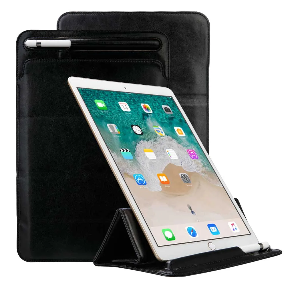 Улучшенный кожаный чехол для iPad Pro 10,5 Чехол для iPad Pro 9,7 рукав сумка с карандашом держатель мягкий складной чехол - Цвет: Black