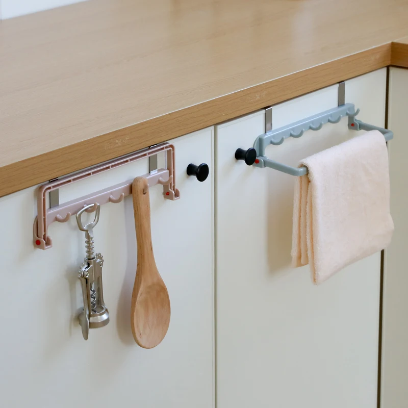 2 In 1 Folding Cabinet Door Back Hook Towel Rack Plastic Kitchen