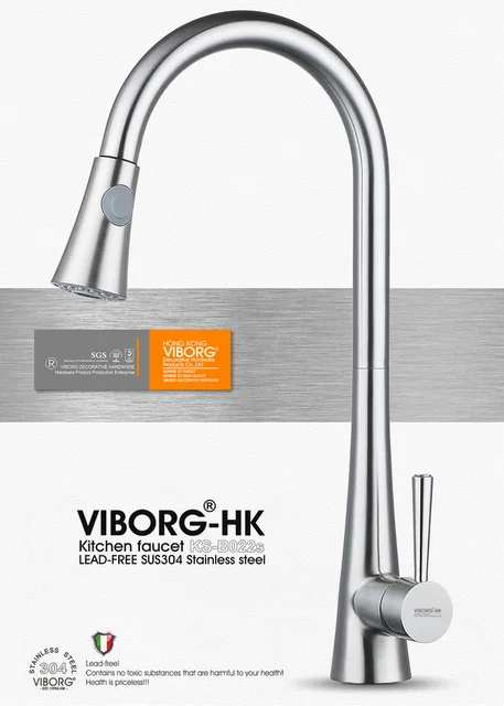 Cheap VIBORG Deluxe SUS304 Stainless Steel Lead-free Pull out Spray Kitchen Sink Faucet Mixer Tap Pullout Pull Down Sprayer Faucet