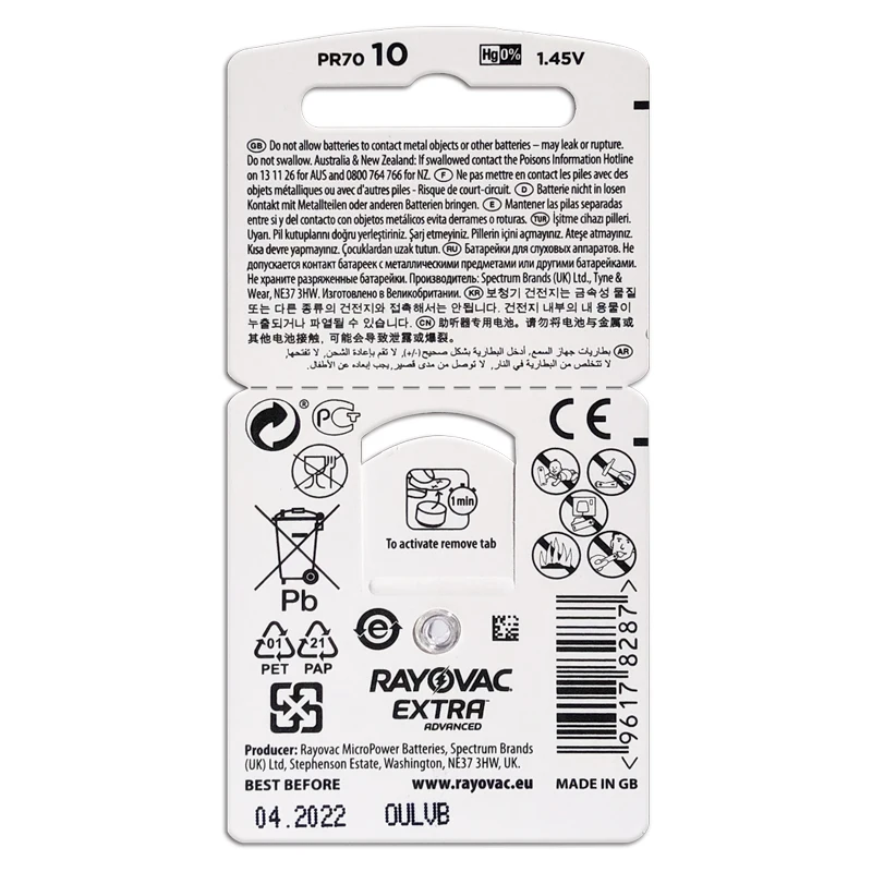 30 штук/5 карты RAYOVAC EXTRA цинковоздушная 1 45 V Производительность батареи слухового