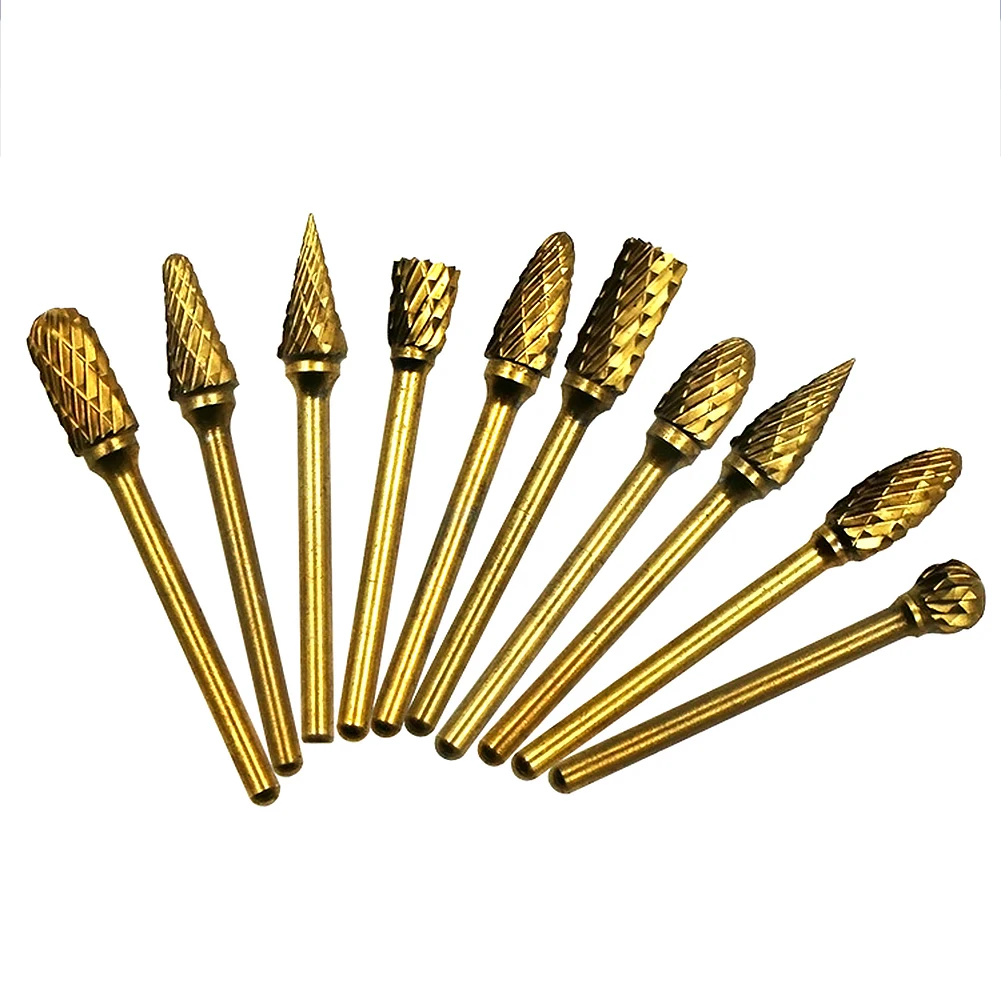 1/8" Titanium plating Shank Tungsten Carbide Milling Cutter Set Rotary Tool Burr Double Diamond