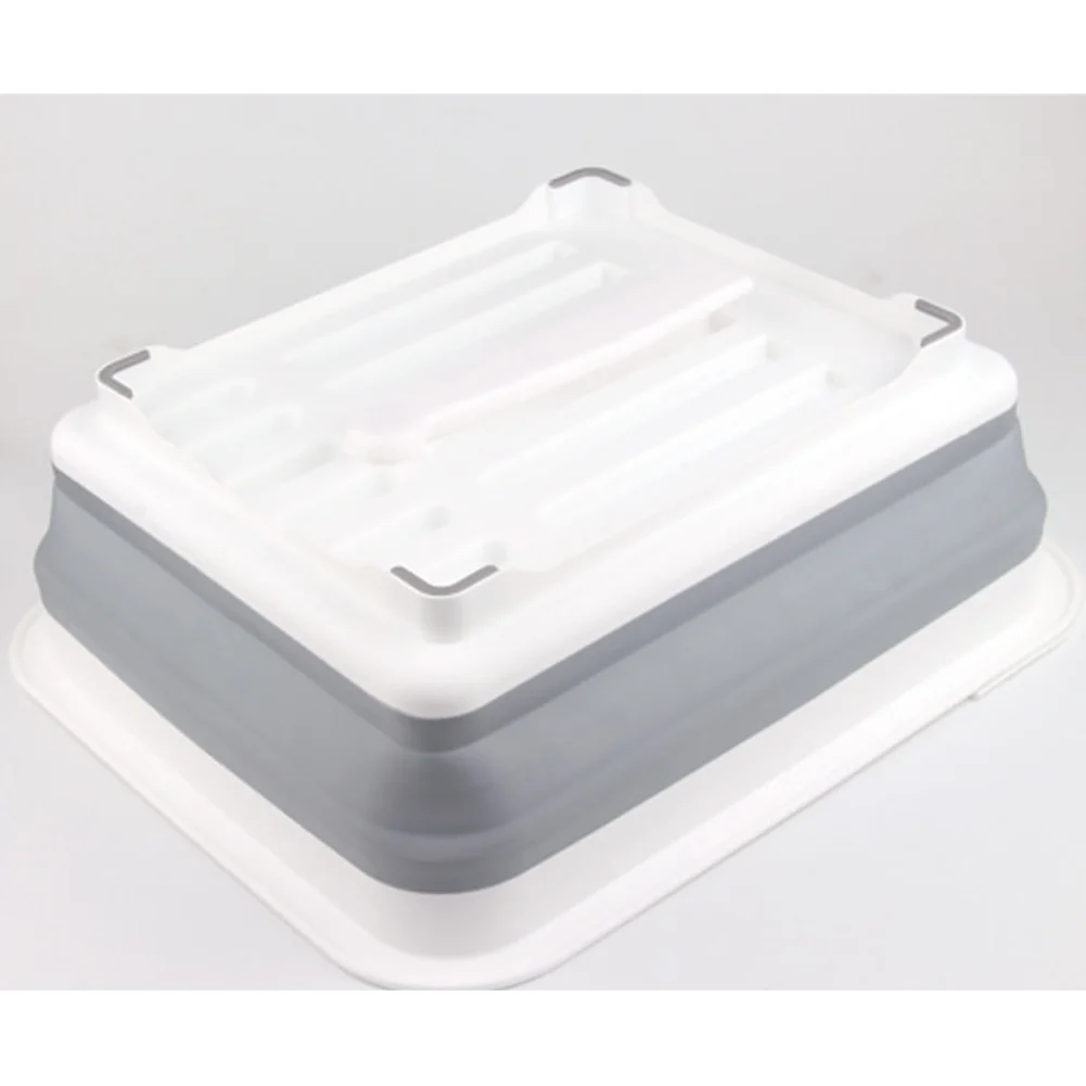 

Utensil Dish Rack Organizer Practical Home TPR Foldable Kitchen Bowl Storage Drain Hole Drying Portable Sink Design Tableware