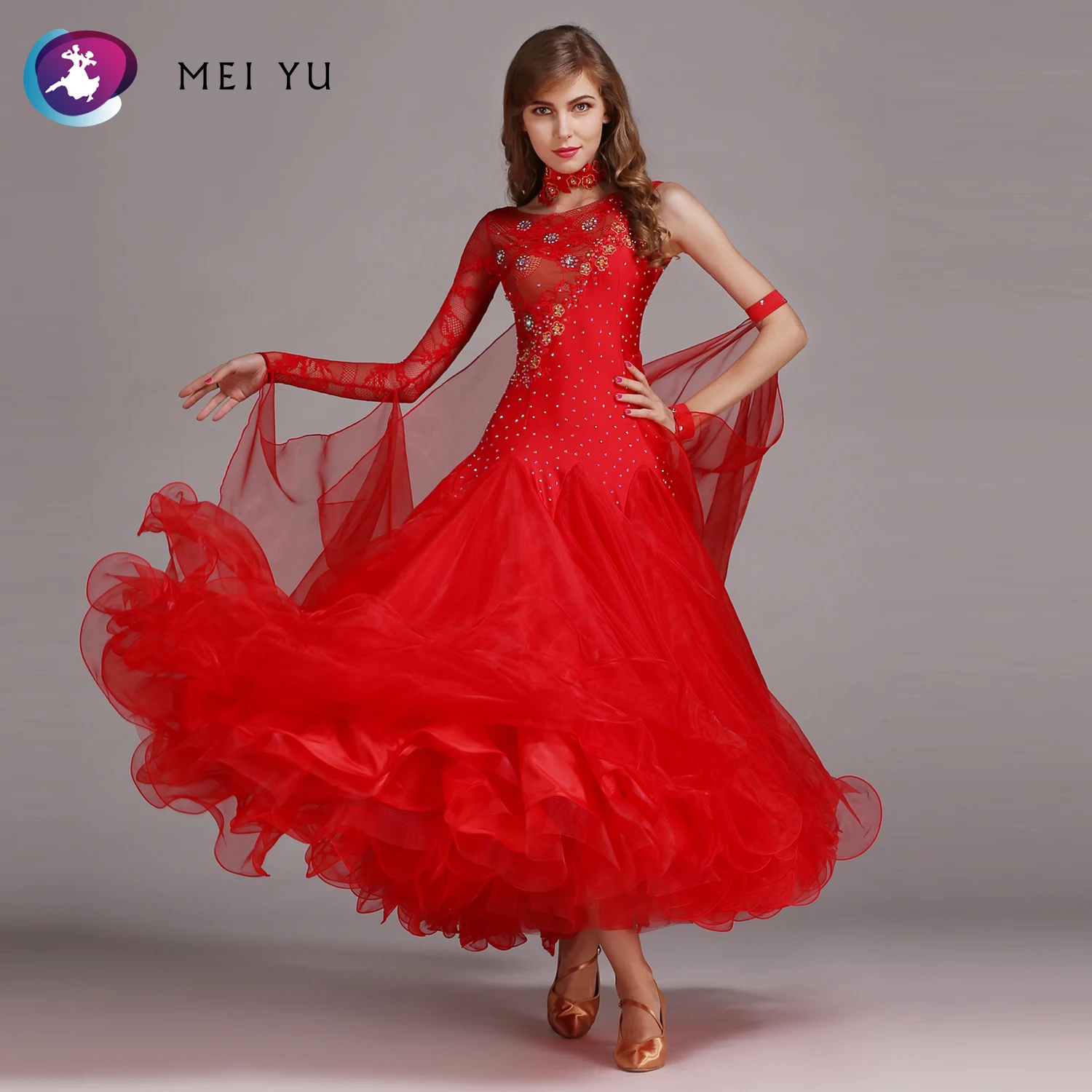 

MEI YU HB194 Modern Dance Costume Women Lady Adult Waltzing Tango Dancing Dress Ballroom Costume Evening Party Dress Neck Piece