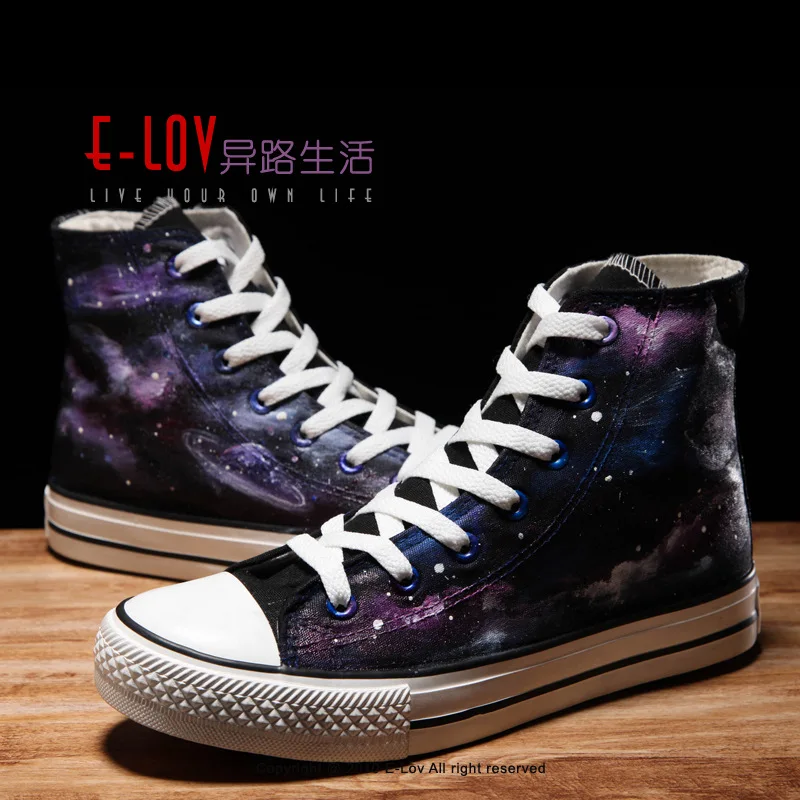 

Hand painted star sky Fashion Women Sneakers Denim Casual Shoes Female Summer Canvas Shoes Trainers Lace Up Ladies Basket femme