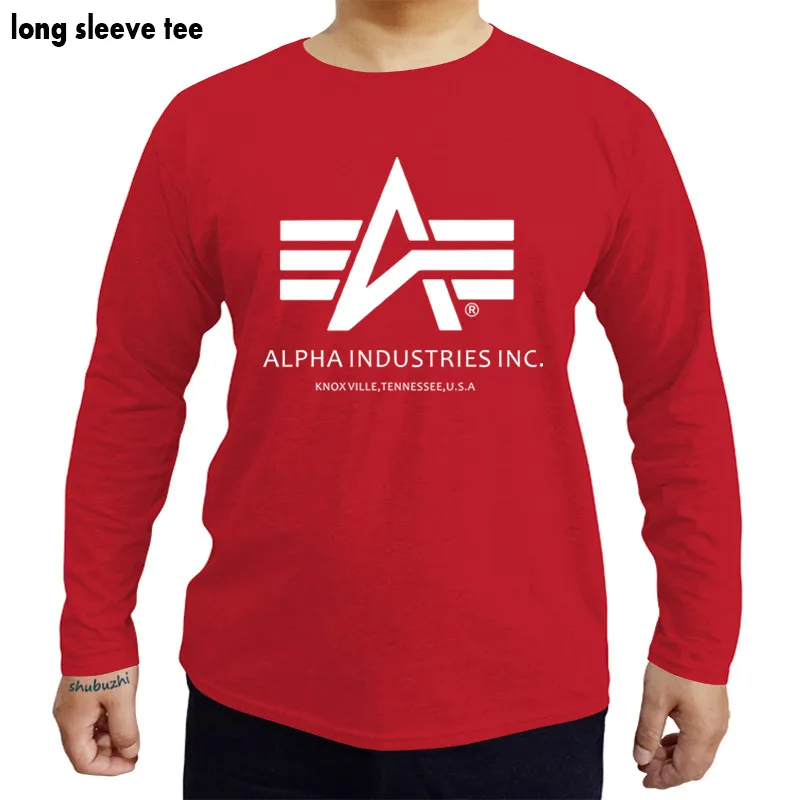 Мужские футболки, модная футболка Alpha Industries, хлопковая футболка с длинными рукавами, стильные футболки shubuzhi - Цвет: red