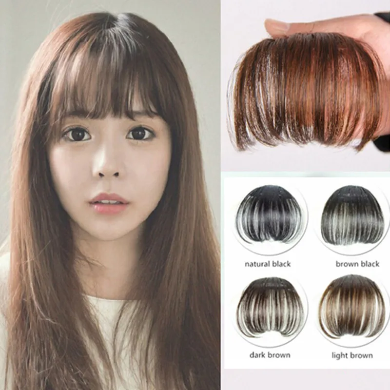 1pc Clip in Bangs Fake Hair Extension Hairpieces False Hair Piece Synthetic Hair Fringe Bangs Clip on Front Neat Bang For Women