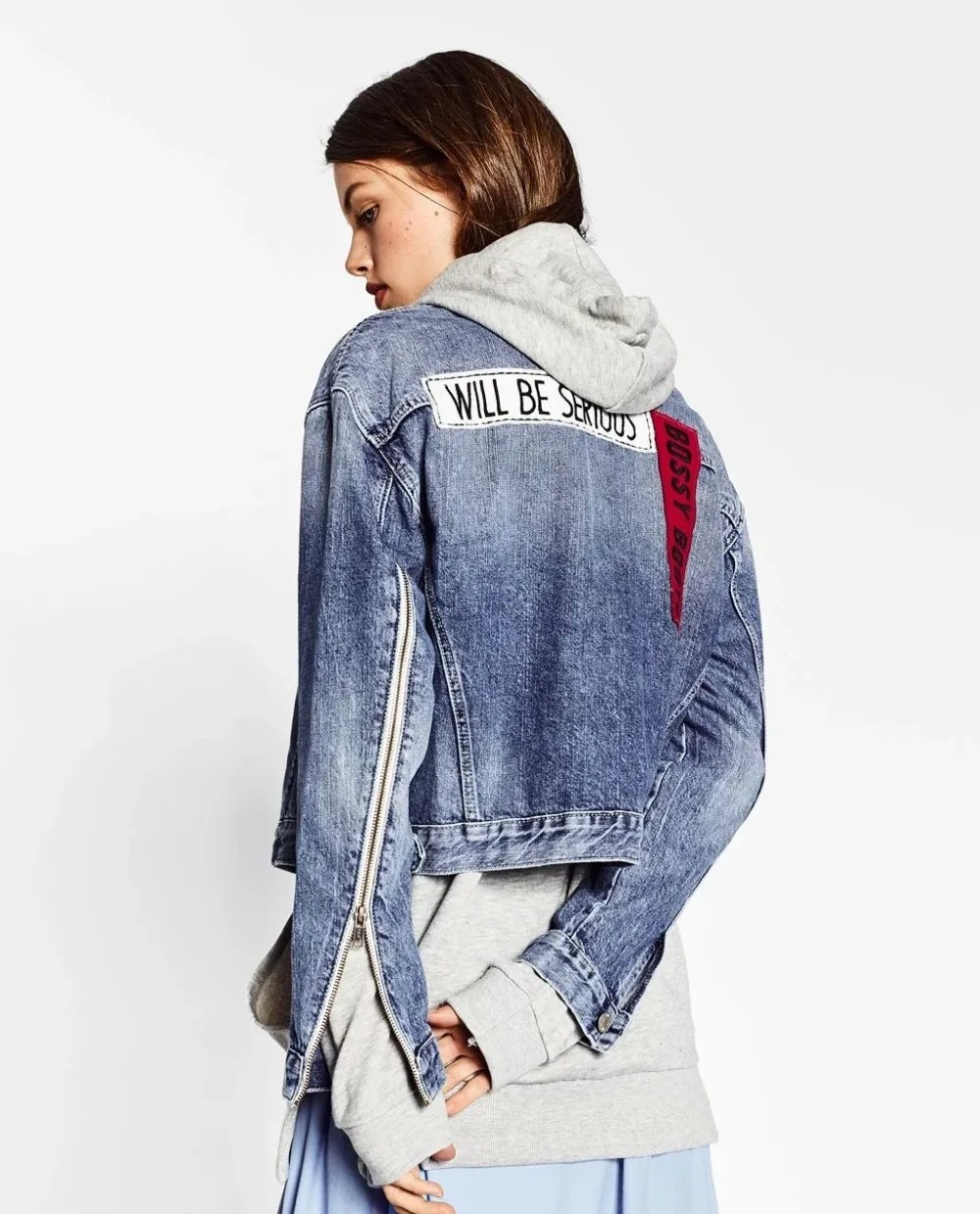 2017 ZA Denim Jacket Women Letter NO IDEA Applique