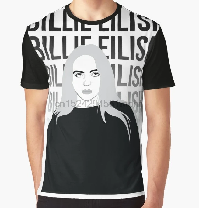 Мужская футболка с принтом Billie Eilish 4 коротким рукавом и круглым вырезом топы