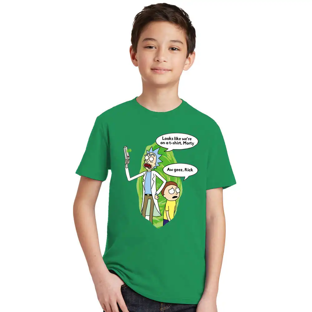 

Green Black 2colors Rick Morty Kids t shirt Anime Boy Girl T-shirts Peace among worlds letter print Cartoon tee tshirt Children