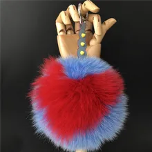 Magicfur-15 см " Большой натуральным лисьим мехом мяч помпон ж Красное сердце голубой шар сумка Шарм брелок кулон