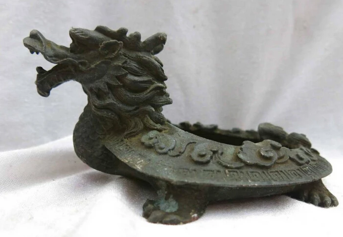 

wholesale factory China old bronze copper carved beautiful Dragon Turtle inkstone Sculpture Statue
