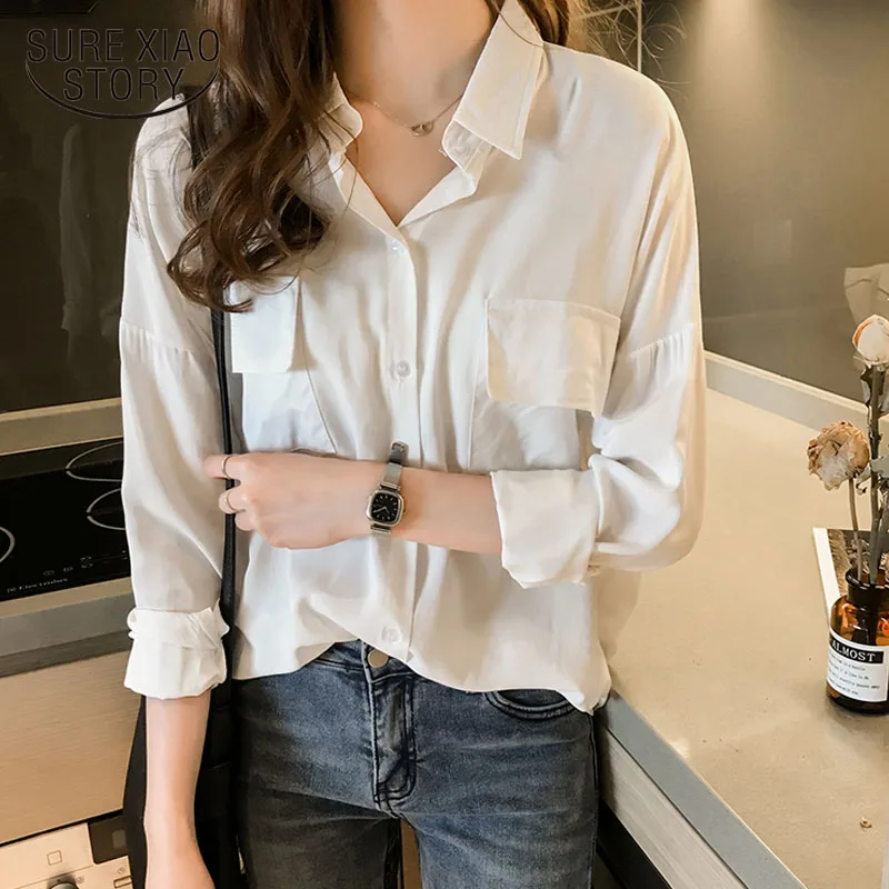 

2019 women shirts long sleeve blouse loose soft womens tops and blouses solid clothes fashion chiffon feminine blusa 1643 50