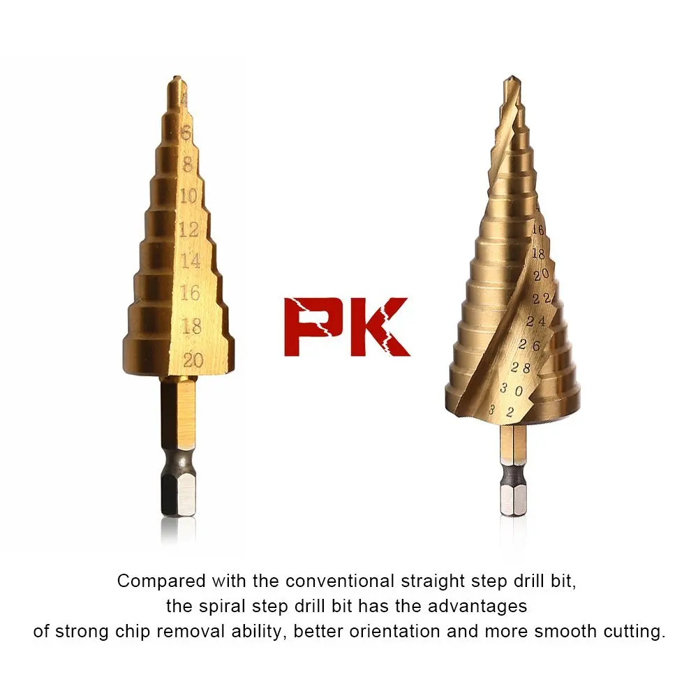 3Pcs HSS Titanium Drill Bit Set, 4-12/4-20/4-32mm , 1/4