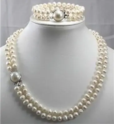 

free P&P **double strands 9 mm Australian south sea white pearl necklace bracelet
