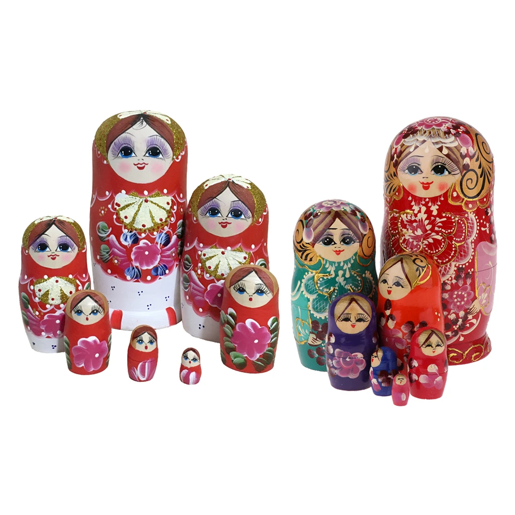 

2 Set Delicate Wooden Women Pattern Russian Nesting Doll Matryoshka Kids Birthday Gift