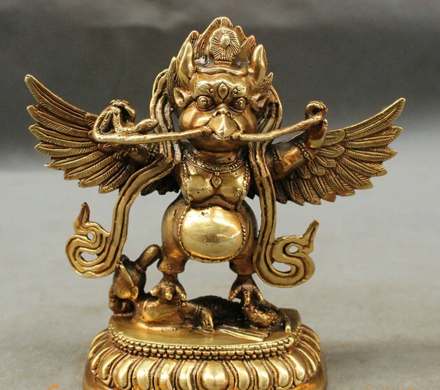 

shitou 002160 Folk Tibet Brass Buddhism Temple Redpoll Winged Garuda Bird Eagle Buddha Statue