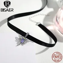 Moda Tatuaje Gargantilla 925 Plata Esterlina Lindo Libélula Colgante de Collar de Gargantillas Negro Collar de Gargantilla para Las Mujeres Joyería Fina