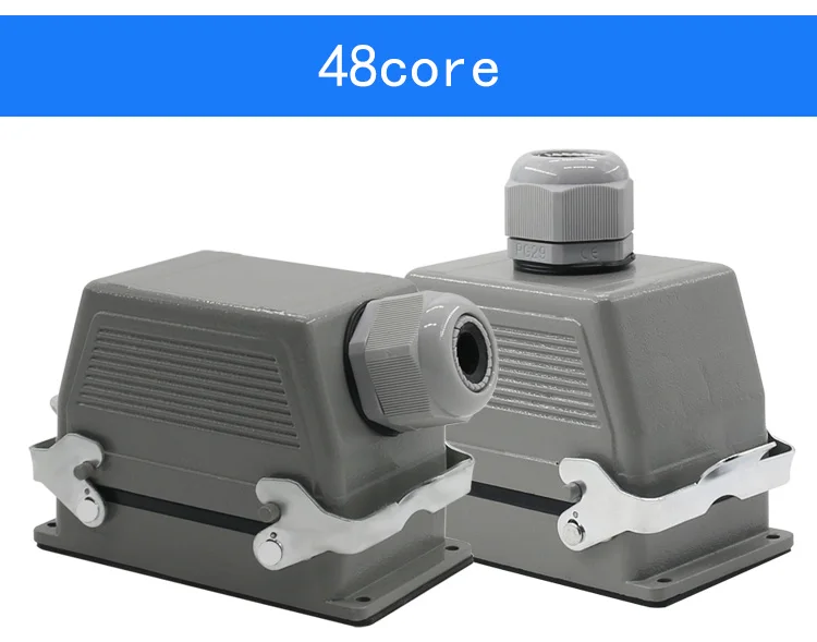 Superior e Lateral Heavy duty Conector Retangular Hdc he 4 e 6 e 10 e 16 e 20 e 24 e 32 e 48 Núcleo Plugue Aviação 16a Industrial à Prova d' Água 23 Conector resistente retangular hdc he 46101620243248 núcleo