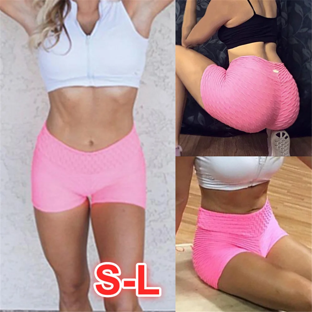 High Waist Fitness Yoga Shorts Women Sexy Pink Short Leggings Pleated Booty Shorts For Workout