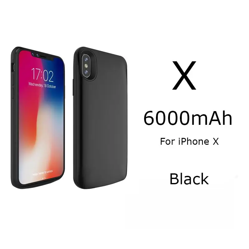 Перезаряжаемое зарядное устройство чехол 6000 мАч для iPhone XR XS Max защитный чехол для зарядки резервный аккумулятор чехол для iPhone X XS - Цвет: iX black 6000mAh