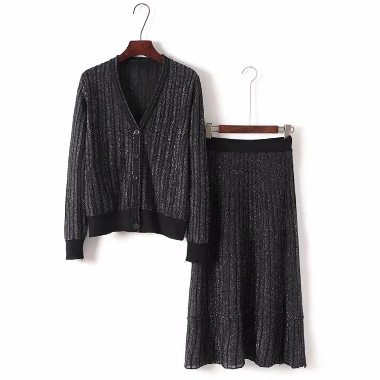 

Set female 2019 autumn new fashion temperament slim slimming knit top + skirt versatile elegant two-piece
