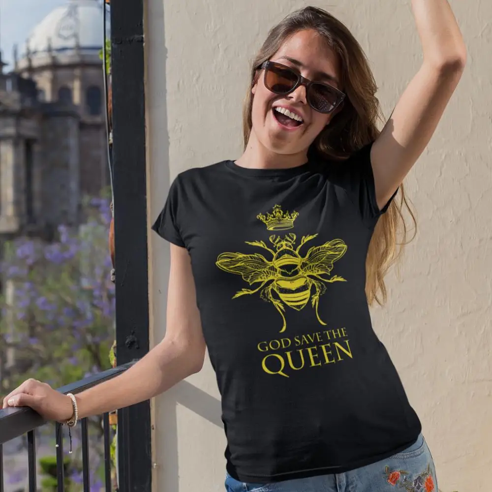 

God Save The Queen T-Shirt God Save The Queen Bee T Shirt Graphic O Neck Women tshirt Oversized Street Wear Ladies Tee Shirt