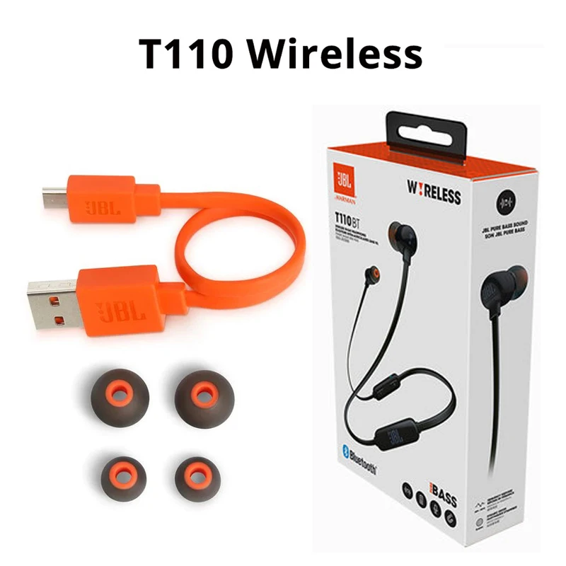 Original JBL T110 Wried / T110 BT Wireless Earphone In-ear Sport Run Bass Sound Headset For Smartphone Music In-ear Earphone