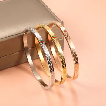 

JOVO LOVE Luxury Brand Women Bangle Bracelet Femme Female Gold Steel Rose Gold Color Wholesale Stainless Steel Bangle For Women