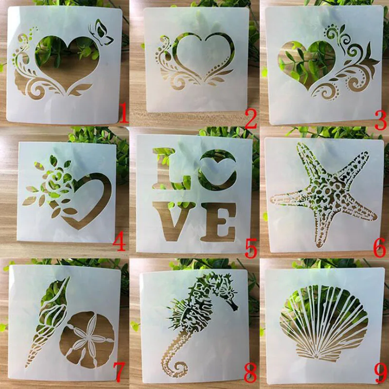 

9pc Stencil Heart-shaped Openwork Painting Template DIY Embossing Craft Bullet Journal Accessories Sjablonen For Scrapbooking