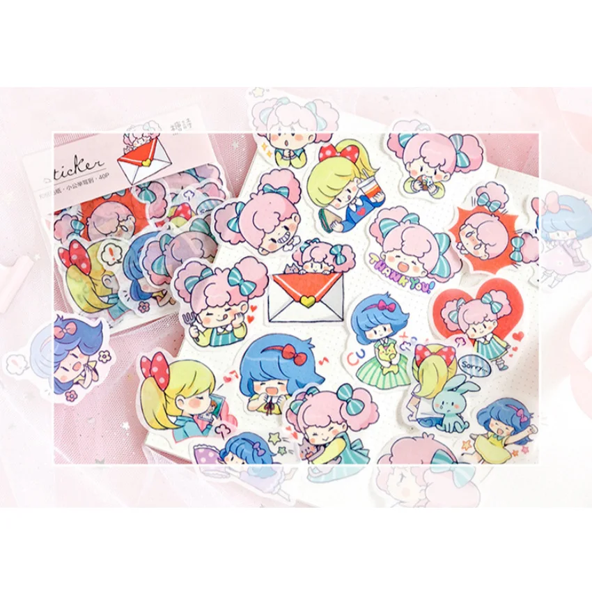 15packs/lot Kawaii Cartoon Girl Stickers Diary Note Lovely DIY Decorative Stickers Scrapbooking DIY Gift Product Sealing Label