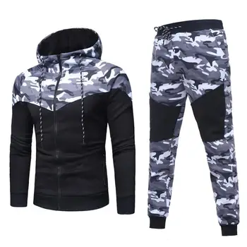 

JAYCOSIN 2020 Men's Outdoor Camouflage Black Splicing Drawstring Trousers Long Pants Coat Set Drop shipping 15p