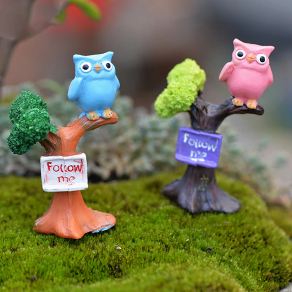 Mini Owl Resin Statue Ornament Figurine Bird Garden Plant Pots Decor DIY Craft 